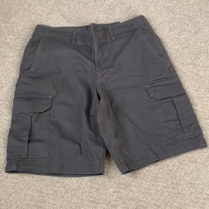 Mens dark gray cargo shorts.
